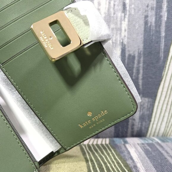 Kate Spade Phoebe Turnlock Medium Leather Wallet In Sage Bundle (Light Green) - Picture 10 of 11
